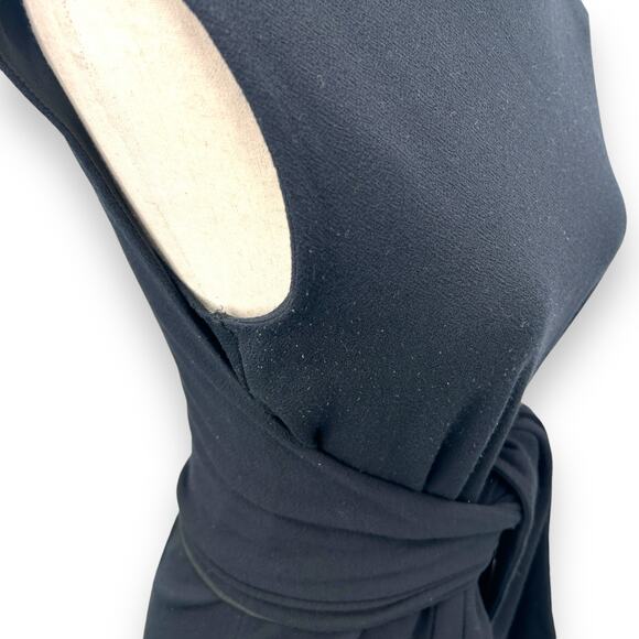 Ann Taylor Black Sheath Dress Tie Waist Midi Size 10 Minimalist Quiet Luxury - Picture 6 of 11